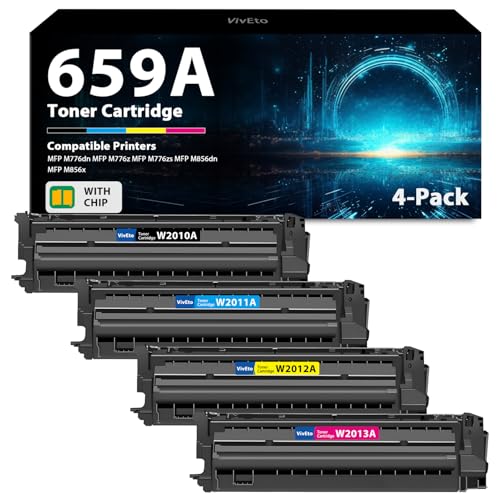 659A Toner Cartridge with Chip Replacement for HP 659A W2010A W2011A W2012A W2013A Toner Cartridge for Color Laser Enterprise MFP M776 M856x M856dn M776z M776dn Printers, 4 Pack 659A Toner Cartridges