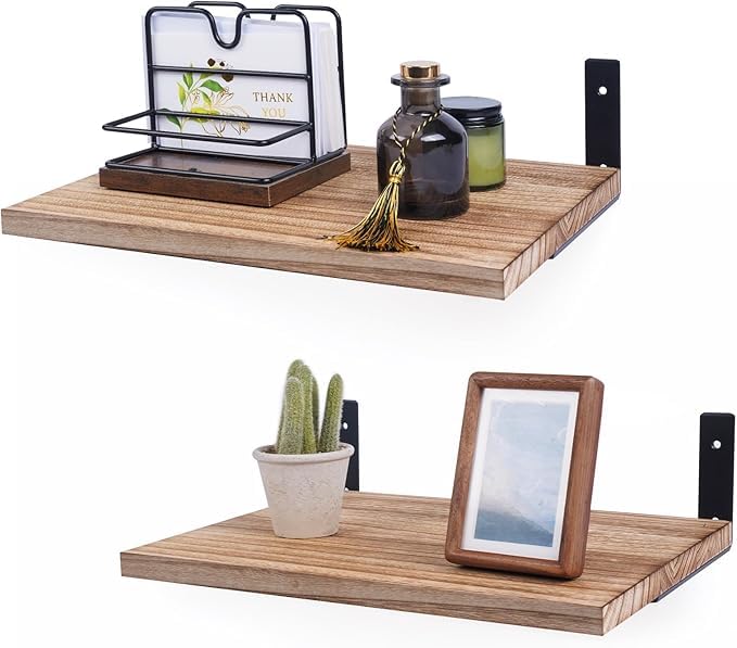 Floating Shelves, 12" Deep, Large Capacity Wood Wall Mounted Rustic Farmhouse Shelves for Home Decor(Living Room Kitchen Bathroom Bedroom),Storage and Display Shelf 2 Set (Natural)-image-17
