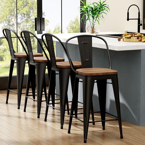 Aklaus Metal Bar Stools Set of 4,24 inch Barstools Counter...