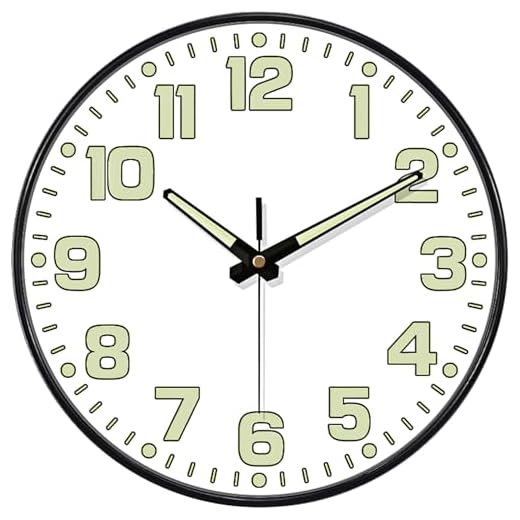 Glow in The Dark Wall Clock, 8" Silent Non-Ticking Wall Clocks Battery Operated, Large Easy Read Numbers Tempered Glass Night Light Analog Clock for Bedroom Living Room Kitchen Office, White