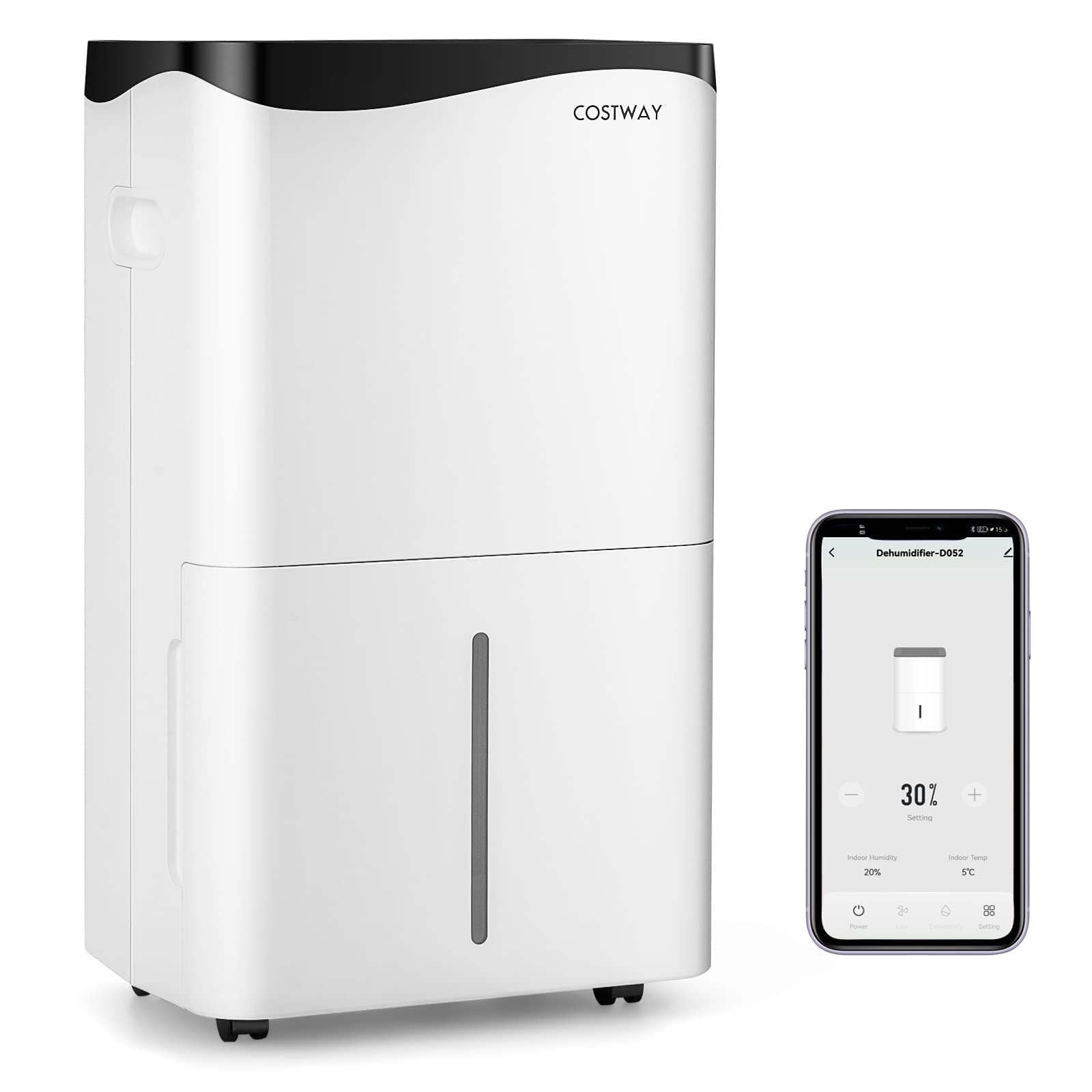 COSTWAY Deshumidificador Móvil, 50L/Día, Pantalla LED con Depósito de 5L, 4 Modos, 24h Temporizador, 2 Velocidades, Auto-Apagado, Deshumidificador Silencioso para Dormitorio Sala de Estar (50L/Day)