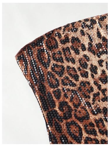 Women's Leopard Cheetah Sequin Strapless Tube Top Glitter Sleeveless Bandeau Crop Tops Night Out Clothes4