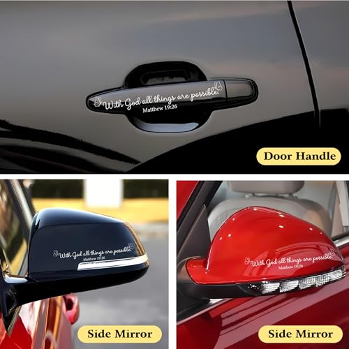 Image of 2 Pcs Christian Car Accessories, Religious Stickers - with God All Things are Possible Matthew 19:26 Rear View Mirror Decal, UV DTF Transfer Decals for Vehicles, Waterproof