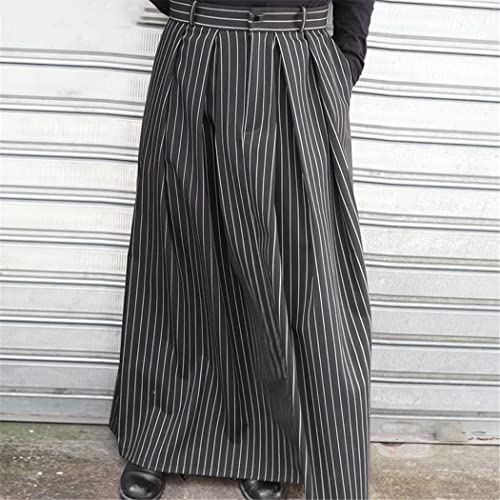 Men Striped Skirts Button Pants Loose Streetwear Casual Long Style Skirts Folds Thin Bottoms2