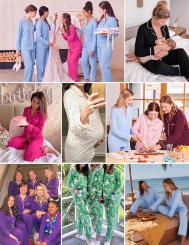 Image of Ekouaer Pajamas Womens Long Sleeve Sleepwear Button Down Loungewear Pjs Set