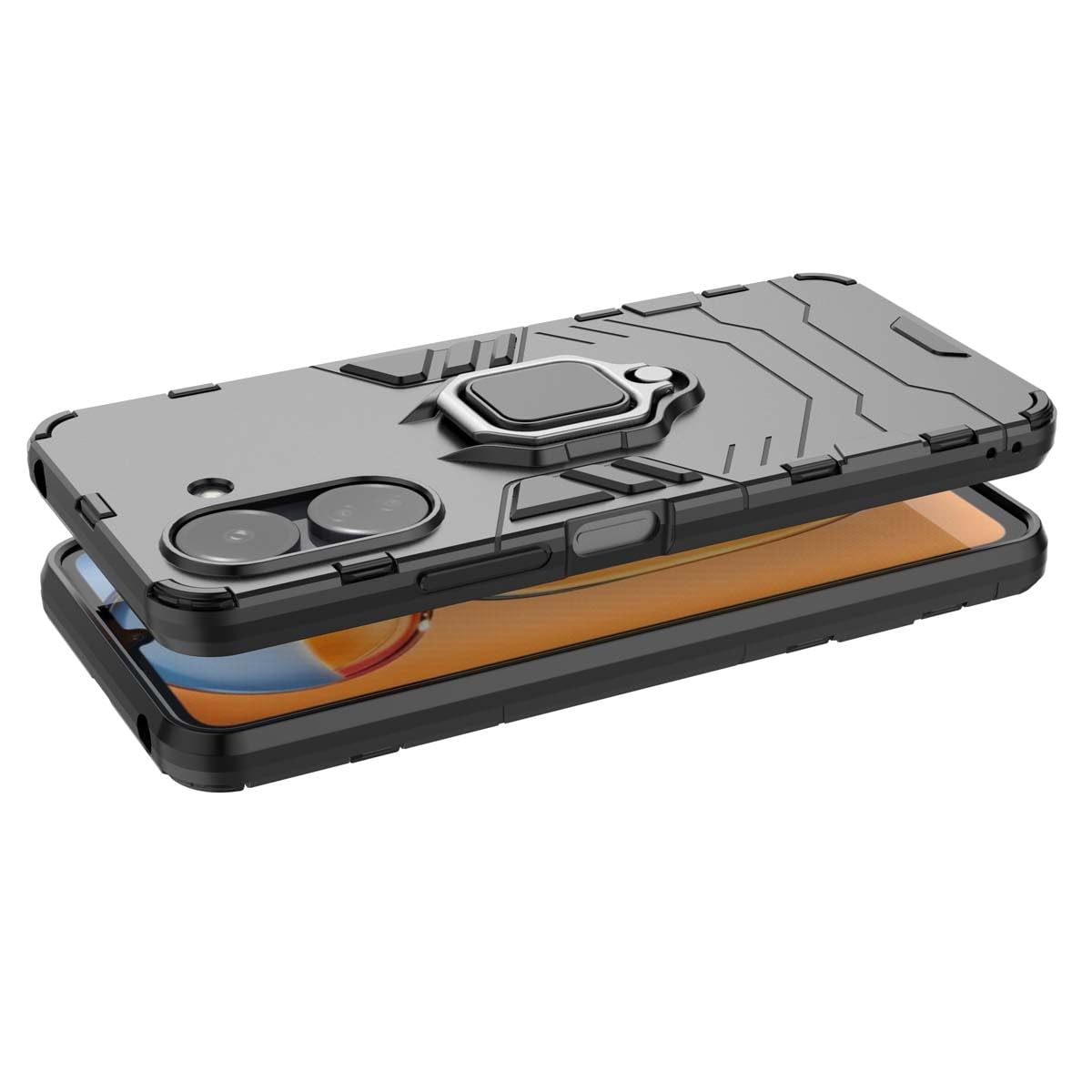 GOKEN Cover Per Xiaomi Redmi 13C / Poco C65 – Custodia Armor Doppio Strato, Protezione Lente Scorrevole, Anello Rotante 360°, Supporto Magnetico