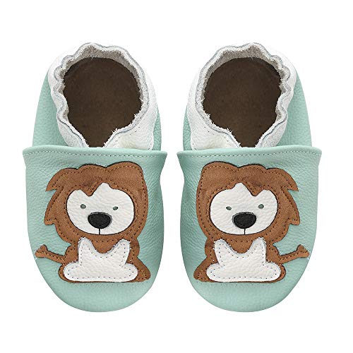 koshine - Zapatillas de bebé de piel suave, para aprender a andar, 0-3 años, color Verde, talla 18/19 EU