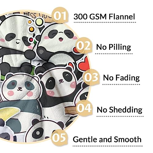 Panda Blanket Gifts - 60"x80" Cute Throw Blanket for Kids, Adults - Black Soft Fuzzy Blankets for Bed, Couch & Living Room