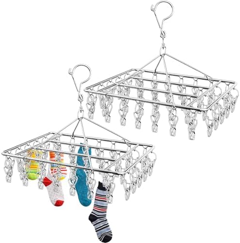 2Pcs Secadores Calcetines Plegables con 40 Clavijas & Gancho Gira...