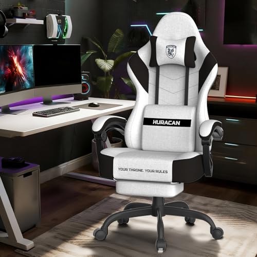 Verdego Sedia Gaming Ergonomica, Sedia da Gaming con Cuscino Lombare Massaggio, Poggiapiedi, Poltrona da Gaming, Poliestere, Schienale Regolabile a 90-135°, Regolabile in Altezza, Bianco