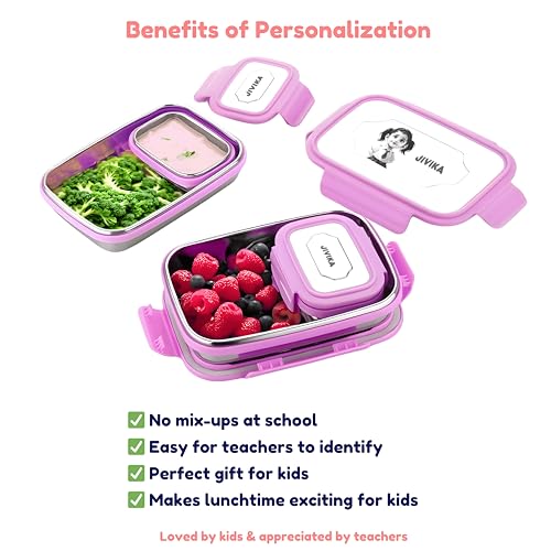 Image of Customised Lunch Box with Name and Photo for Kids - Photo & Name Permanently Printed - Ideal for School, Students, Children - Stainless Steel and Safe Food Container - Pink Color