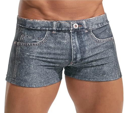 Ausing Pantalones cortos de baño para hombre ajustados Slips y boxers de baño con estampado de mezclilla para adultos traje de baño de piscina playa surf - XS-XL(EU), gris, XL