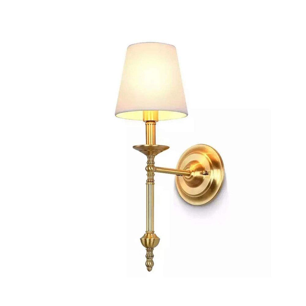 HPTHLY Wall Mounted Light Wall Lamp Creative Brass Wall Lamp,Copper Wall Light Bedroom Bedside Sconce E14 Fabric Lampshade For House,Villa,Bar,Restaurants,C