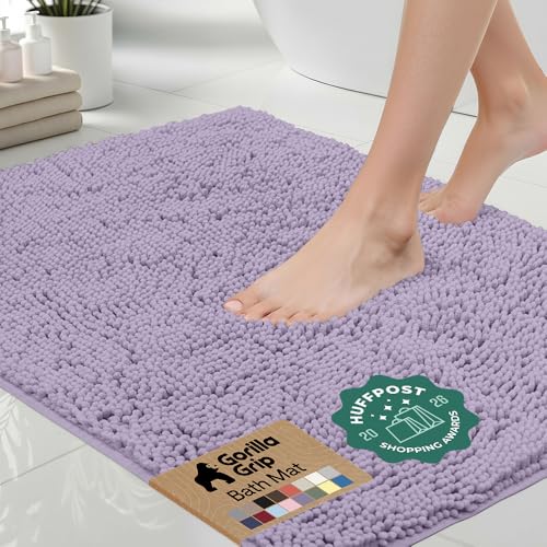 Image of Gorilla Grip Original Luxury Chenille Bathroom Rug Mat, 24x17, Extra Soft and Absorbent Shaggy Rugs, Machine Wash Dry, Perfect Plush Carpet Mats for Tub, Shower, and Bath Room, Light Purple