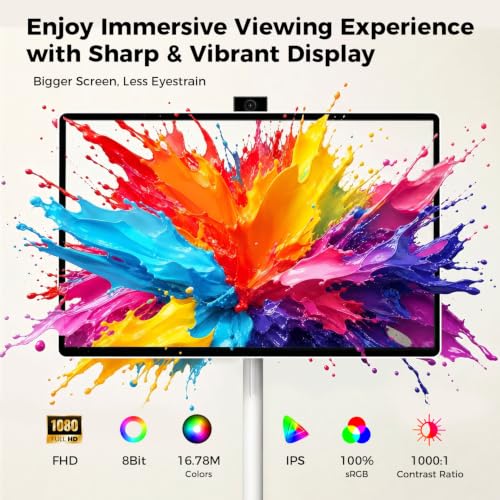 Image of VLH 27 Inch Smart Portable TV, FHD Touch Screen Rolling Monitor on Wheels, Android 15, 6GB +128GB, Wireless Tablet Display, EDLA-Certified, 4K Hidden Camera, 27000mAh Battery, Voice Remote Control