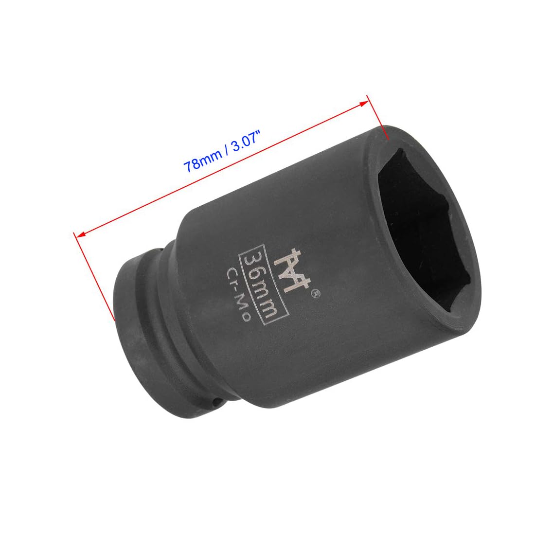 Unifizz 3/4 Inch Drive - 36mm Deep Impact Socket with 6 Point Design, Heat-Treated Cr-V Steel 78mm Length, Metric Sizes - Image 2