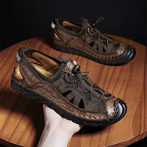 Mens Shoes Leather Casual Breathable Hiking Sandals Outdoor Non-Slip Beach Gladiator Climbing Fishing(43)4
