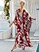 sunforyou Kaftan Dresses for Women Red Print 70s Dress for Women Caftans Plus Size V-Neck Batwing Dress Loungewear(8772-23)