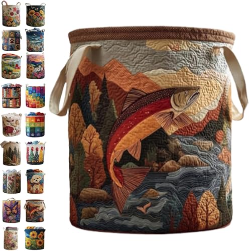 Image of Quilted Laundry Baskets with Handles, Large Floral Fabric Hampers, Extra Soft Boho Chic Storage Organizer for Nurseries, Collapsible Clothes Bins, Portable Bedroom Washing Container
