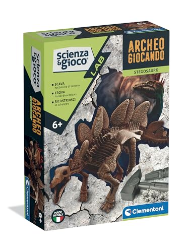 Clementoni Scienza e Gioco Lab - Archeogiocando Stegosauro, Gioco Scientifico Bambini 6+ Anni, Fossili Dinosauri Fluo da Assemblare, Made in Italy, Lingua Italiana, 19389