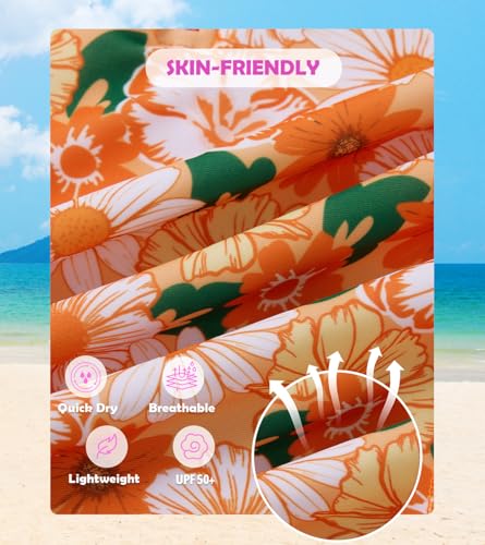 Image of Girls Long Sleeve Rashguard Half Zip Swimsuits UPF 50+ Two Piece Swim Sets with Hairband 5-12Y | Two Piece Swim Sets with Hairband