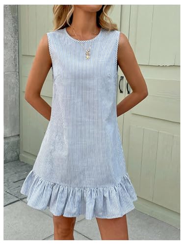 SOLY HUX Women's Striped Print Sleeveless Ruffle Tunic Dress Summer Swing Flowy Mini Dresses4