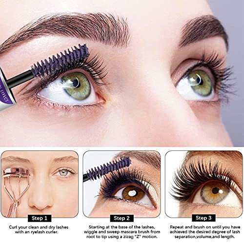 KYDA 2 Colors Eyelash Mascara,Blue&Purple Double-end Mascara Matte Colorful Waterproof Longlasting Mascara Set,Thick&Lengthen Eyelash Fiber Mascara-Set A