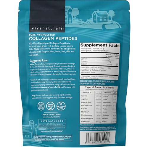 Viva Naturals Grass-Fed Collagen Peptides Powder 1 lb – Type I & III, Unflavored — view 8