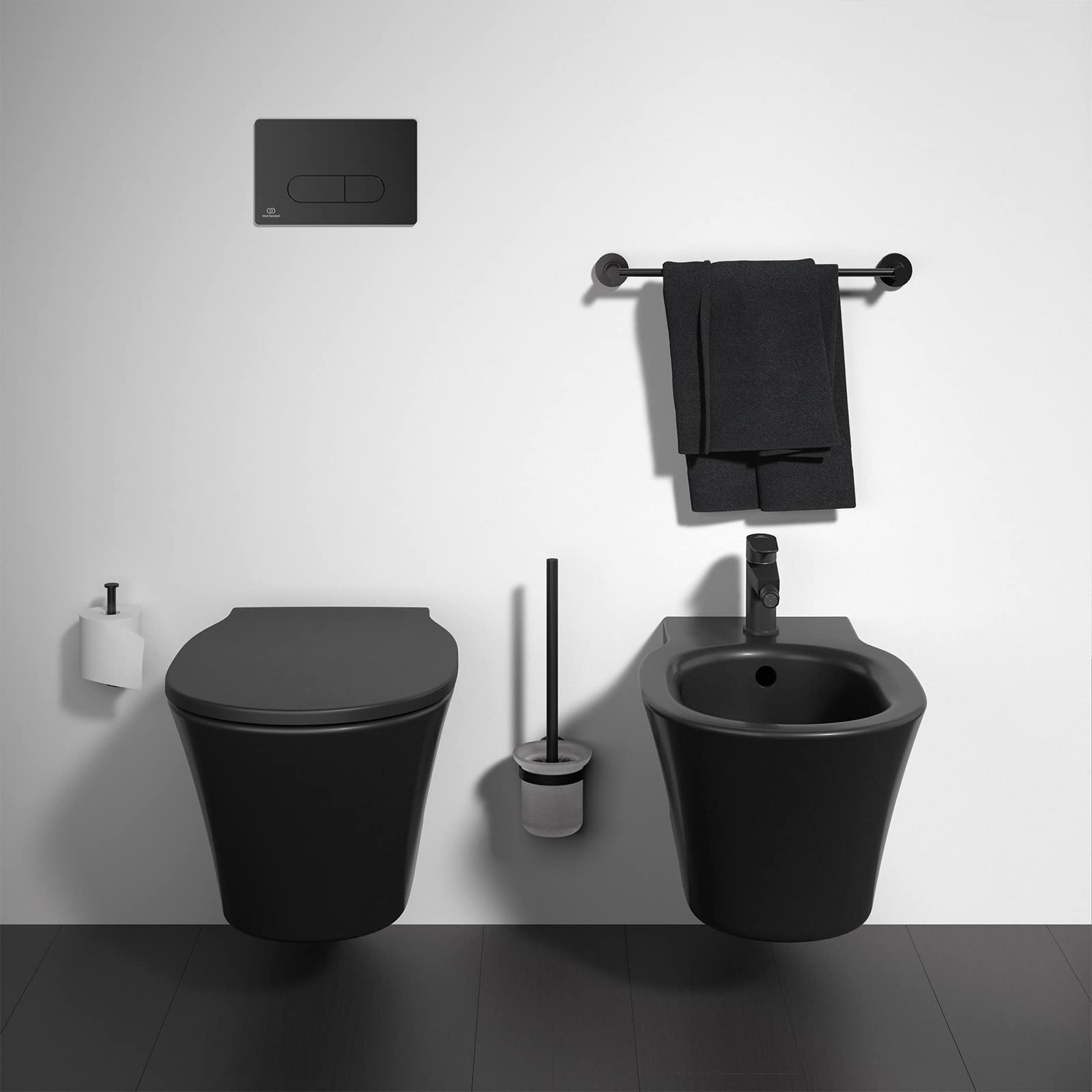 Ideal Standard - IOM Portarotolo di cortesia per installazione a pareta, Nero Seta