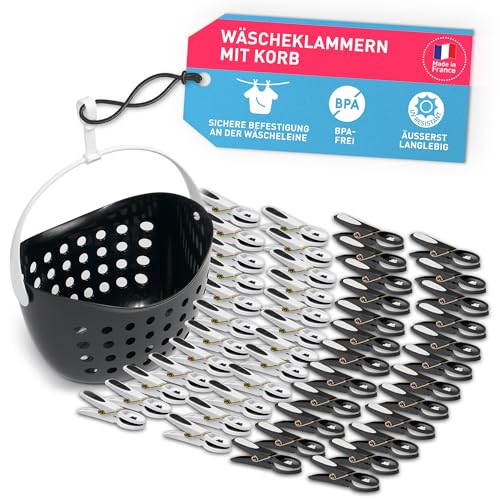 culiclean Wäscheklammern mit Korb 48x + 1 Korb schwarz-Weiss