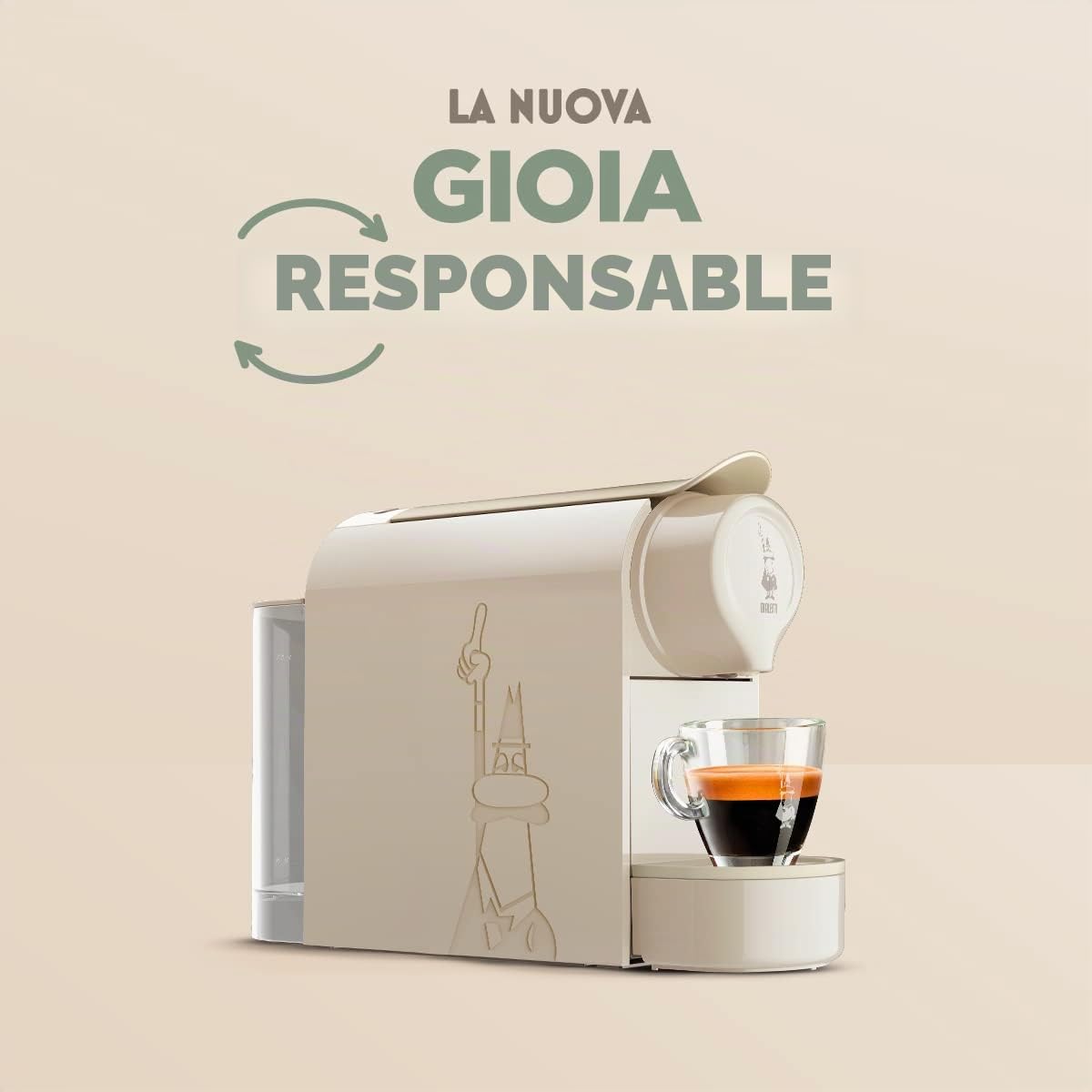 Bialetti Gioia, cafetera expreso funciona exclusivamente con cápsulas Bialetti, 50% plástico reciclado, color gris