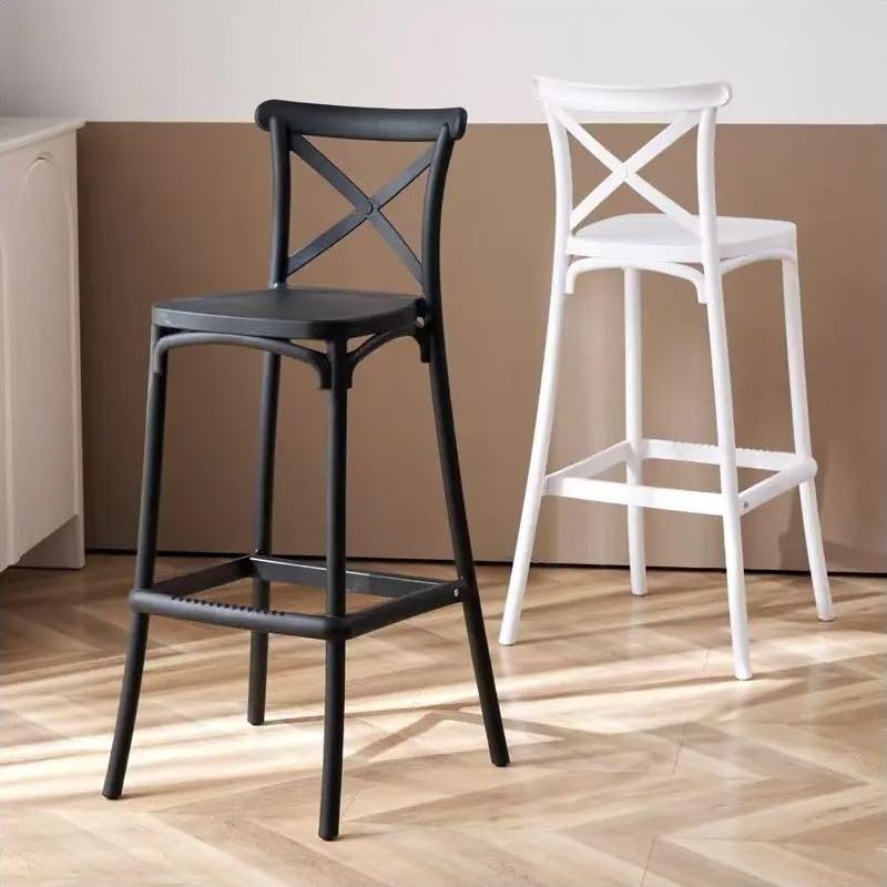 Sgabelli in polipropilene da interno ed esterno Impilabili Altezza seduta 75 cm (4, Nero)
