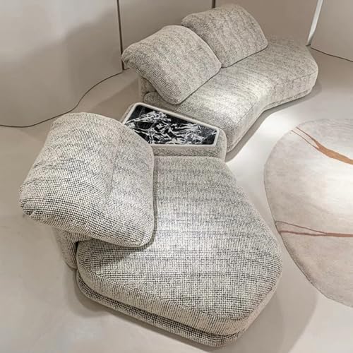 KIBONCY Sofá Seccional Curva De 147 ', Sofá De Nubes Modular De Lino De Algodón Natural Importado, No Se Requiere Un Montaje De Media Luna con Asiento Profundo, Mesa Lateral De Mármol A