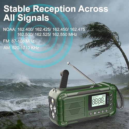 Emergency NOAA Weather Radio, 10000mAh, Solar Hand Crank Radio with AM/FM - Image 3