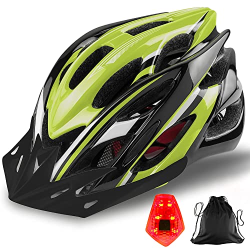 Casco Bicicleta Adulto, KINGLEAD Casco Bicicleta con Luz Trasera Visera Solar Extraíble Mochila Ortátil Certificado CE Casco Ciclismo Hombre Casco Bicicleta Mujer Ligero Ajustable Carretera y Montaña