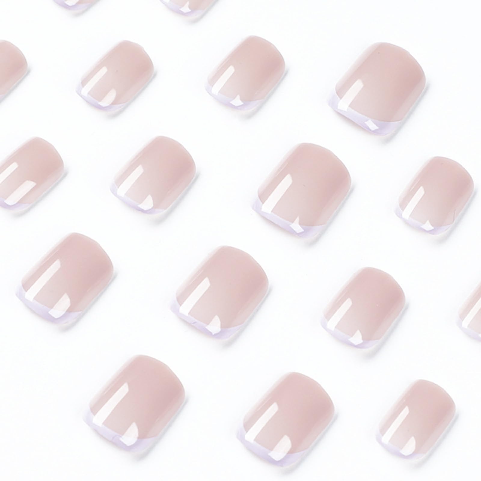 24 Stück French-Kunstnägel – Aufdrücknägel – Volldeckende Kunstnägel in Nude-Weiß, quadratisch, zum Aufkleben – French-Fake-Nägel zum Aufkleben für Frauen und Mädchen, N