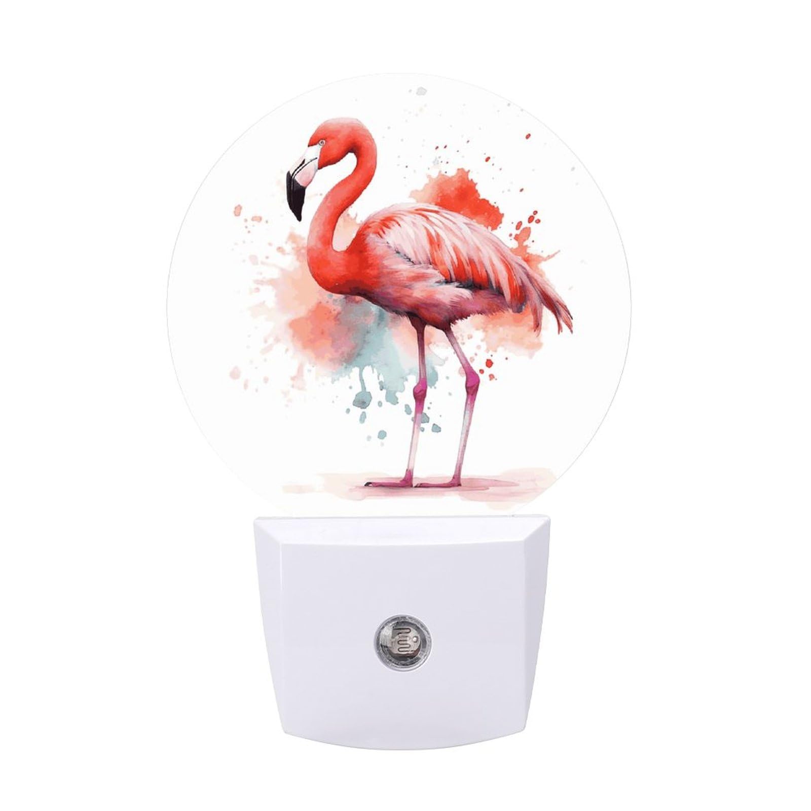 Qsmghkd Watercolor Flamingo Plug In Night Light, Print Night Lights Plug In Wall With Dusk To Dawn Photocell Sensor,Led Nightlights For Hallway Stairs Living Room Bedroom Decor,0.5 W Warm White