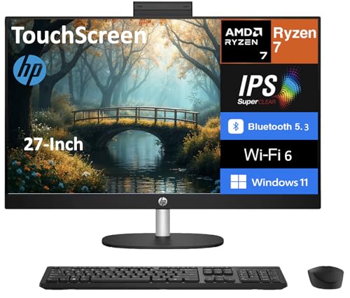 Image of HP 27 Business All-in-One 27 inch Touchscreen IPS FHD Display (AMD Ryzen 7 7730U, 64GB DDR4, 1TB PCIe SSD, AMD Radeon, WiFi 6, Webcam, Bluetooth 5.3, Win 11 Home) w /Premium Backpack