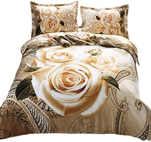 Suncloris,3D Luxury Antique Rose,Queen Size,4pc Bedding Sheet Sets,1*Duvet Cover,1*Flat Sheet,2* Pillowcase(no Comforter Inside)