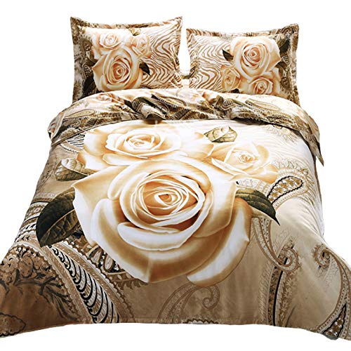 Suncloris,3D Luxury Antique Rose,Queen Size,4Pc Bedding Sheet Sets,1*Duvet Cover,1*Flat Sheet,2* Pillowcase(No Comforter Inside) #TOP1