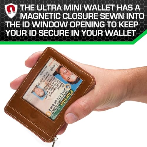 Image of ID Stronghold RFID Blocking Front Pocket Wallet - Slim Minimalist Genuine Leather Wallet with Zipper Coin Pocket (Airtag Antiqued Brown)