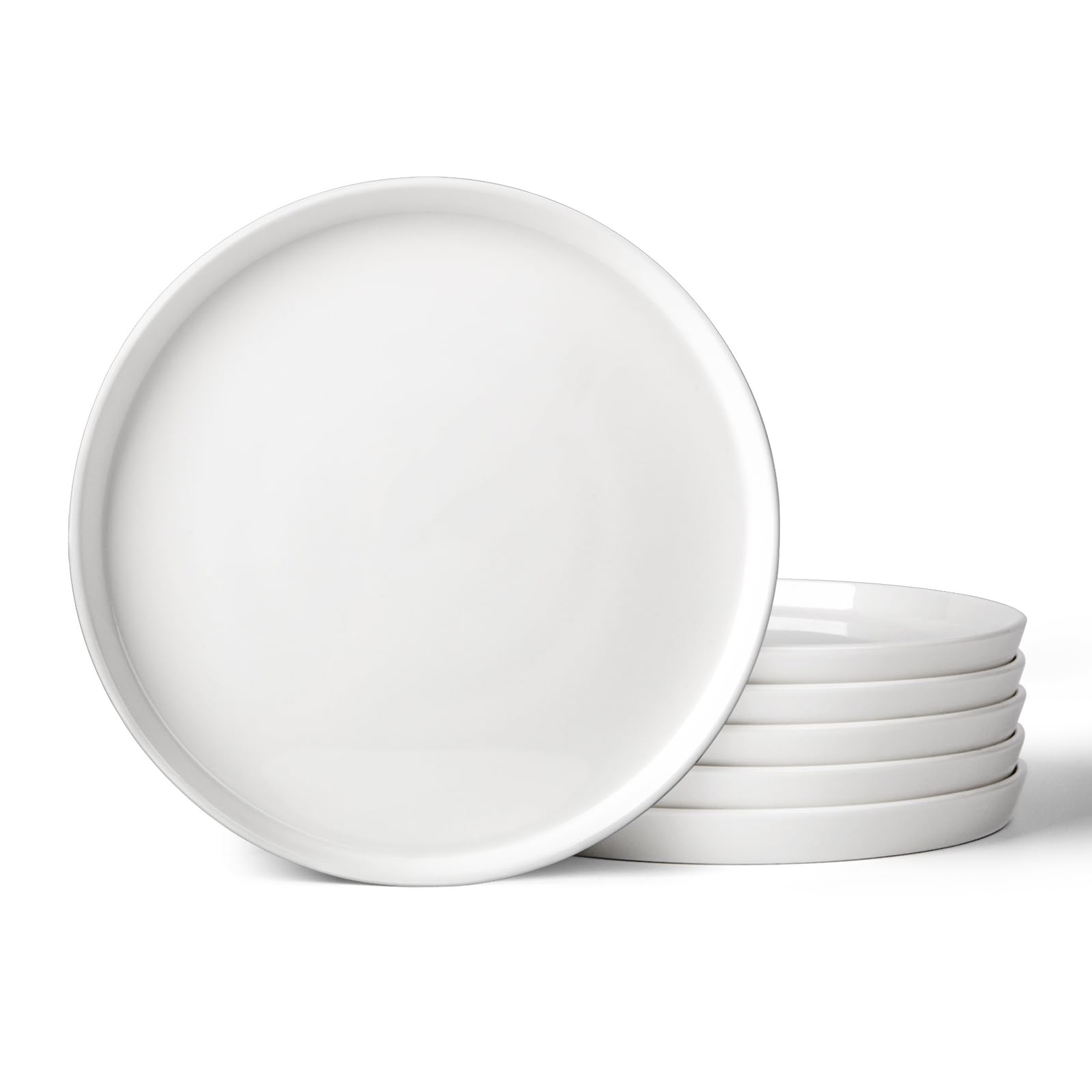 DOWAN Speiseteller 6er Set 20,2 cm, Porzellan Kuchenteller Weiß, Dessertteller & Frühstücksteller, Stapelbar, Kratzfest, Spülmaschinen-, Mikrowellen- & Backofenfest