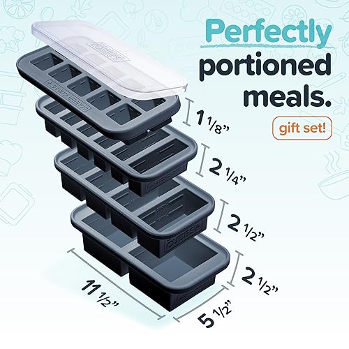 Souper Cubes Silicone Freezer Molds Gift Set with 2 Tbsp, 1/2, 1, and 2 Cup Silicone Freezer Trays With Lids - Meal Prep and Kitchen Essentials Bundle - Charcoal