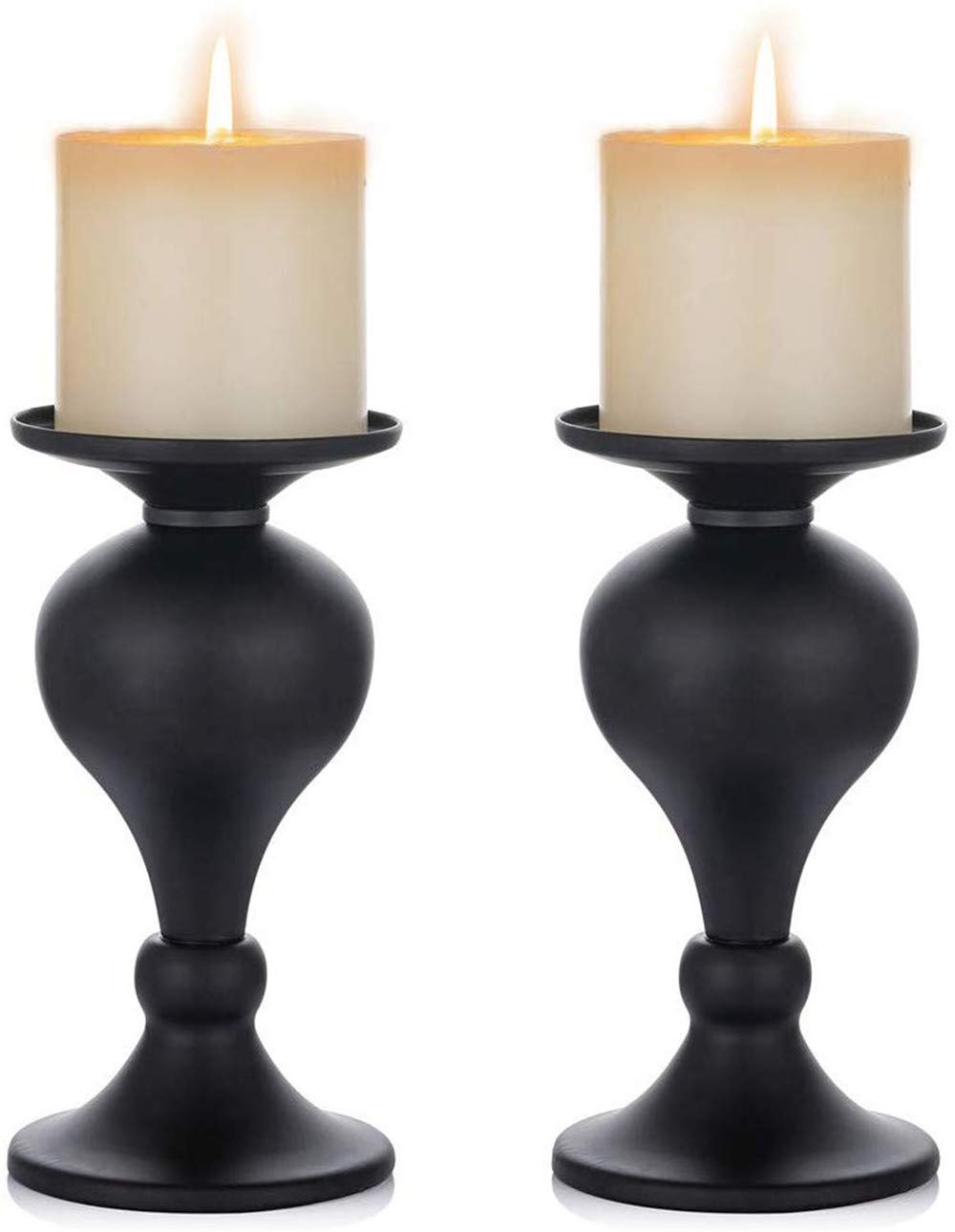 Ulalaza 2 Pcs Metal Pillar Candle Holders Black Iron Candle Stand for Pillar Candles for Table Mantle Fireplace Decor