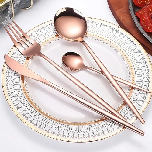 Image of Stainless Steel Rose Gold Cutlery Set for 6 Person with Gift Box 24 Pieces Mirror Finish Luxury Premium Flatware Set for Dining Table Hotel Cafe Bar Restaurant House Warming Gifts