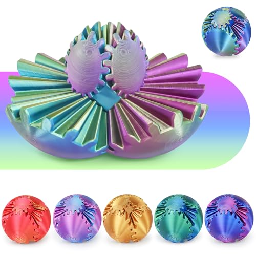 Gear Ball 3D Printed Cube Fidget Toy,Gear Sphere Fidget Toys,Sensory Toys for Stress and Anxiety Relief, Desk Toy Fidget Spinners,Stocking Stuffers for Adults & Kids Gift (Blue Green Purple, 3.1 Inch) by Minleway - Used condition - US$9.04