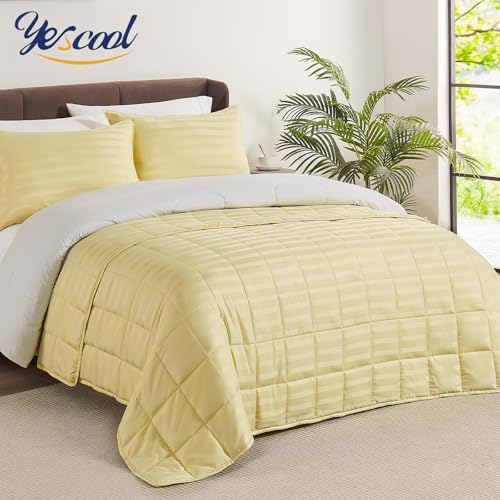 Image of Weighted Blanket for Adults (20 lbs, 48 inch x 72 inch, Mustard yellow Stripes) Heavy Blanket for Sleeping Perfect for 190-210 lbs, Twin Size Breathable Blanket with Premium Glass Bead, Machine Washable