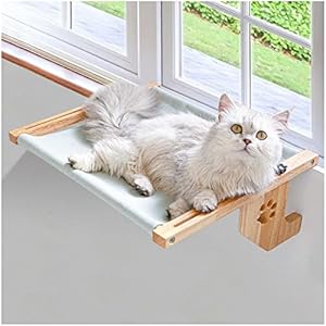 bonitacrylic Perchoir de fenêtre réglable pour chat,Pour intérieur,Hamac,Robuste,Sans ventouse,Sans perçage,Étagère en bois massif,Supporte 18.1 kg,Utilisé pour fenêtre, table de chevet, tiroir