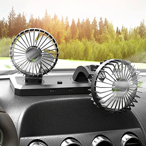 Foreverup Dual-Head Car Fan, 5V Portable Vehicle Fan Vehicle Mounted USB Car Fan Electric Fan Quiet 2 Speed 360° Rotation Auto Cooling Car Fan Desk Fan for Desk Car Dashboard Home Office