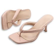 Womens Open Square Toe Kitten Heels Thong Sandals Lightweight Non Slip Comfortable Slip-On Dress Heels Sandals for Party Vacation Summer Sandals